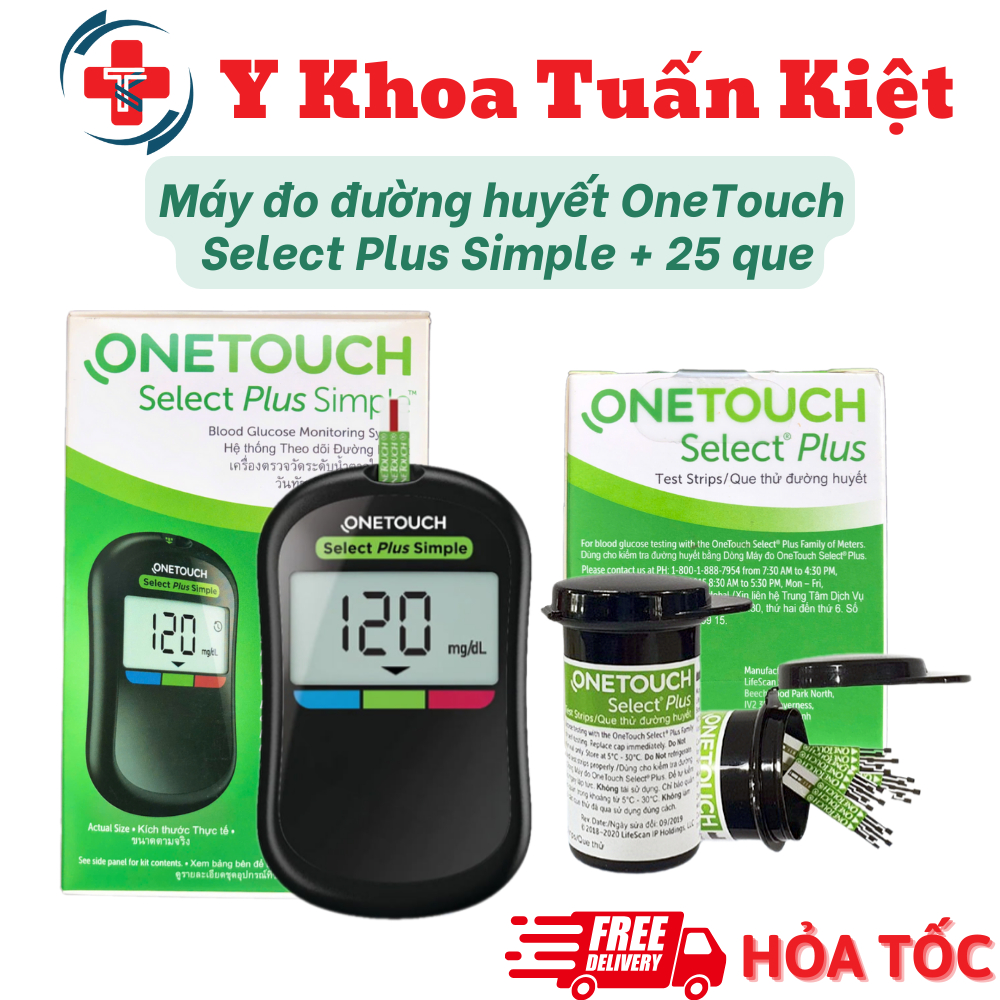 ✅ Máy đo đường huyết OneTouch Select Plus Simple - tặng kèm 25 que