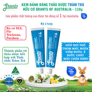  Kem đánh răng thảo dược Tràm Trà Grants 110g- 2 Tuýp -Ngừa viêm nướu ê buốt giúp hơi thở thơm mát 