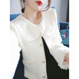 Áo khoác cardigan len lông vũ cổ bèo áo chất liệu mềm mại sang chảnh có ảnh thật, có sẵn/order hàng Quảng Châu