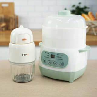Combo nồi nấu cháo chậm đa năng Beemi 1L kèm xửng hấp và máy xay ăn dặm 8 lưỡi dao Beemi cao cấp, Nồi nấu cháo cho bé