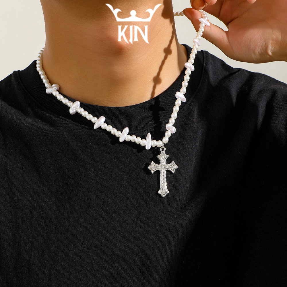 Vòng Cổ Ngọc Trai Vicle Dây Chuyền Nam Nữ Mặt Chữ Thập Đính Cườm Thời Trang châu Âu và Mỹ Phong Cách