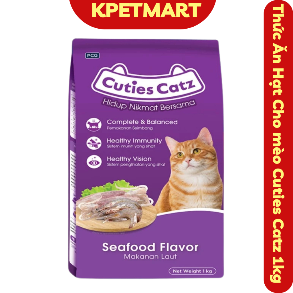 <1kg> Thức Ăn Hạt Cho Mèo Cuties Catz túi 1kg - Hạt Mèo - Thức Ăn Cho Mèo Trưởng Thành - KPETMART