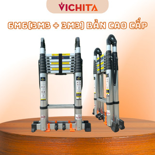 [Chính Hãng VICHITA] Thang Nhôm Bền Bỉ, Rút Gọn Tiện Lợi VICHITA Dài 6M6 (3.3M + 3.3M) - Bản Cao Cấp được bảo hành 24T