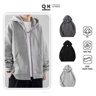 Áo Khoác Hoodie Zip Trơn Chất Nỉ Có Mũ 2 Lớp Dây Rút Nhiều Màu Basic - QK STORE