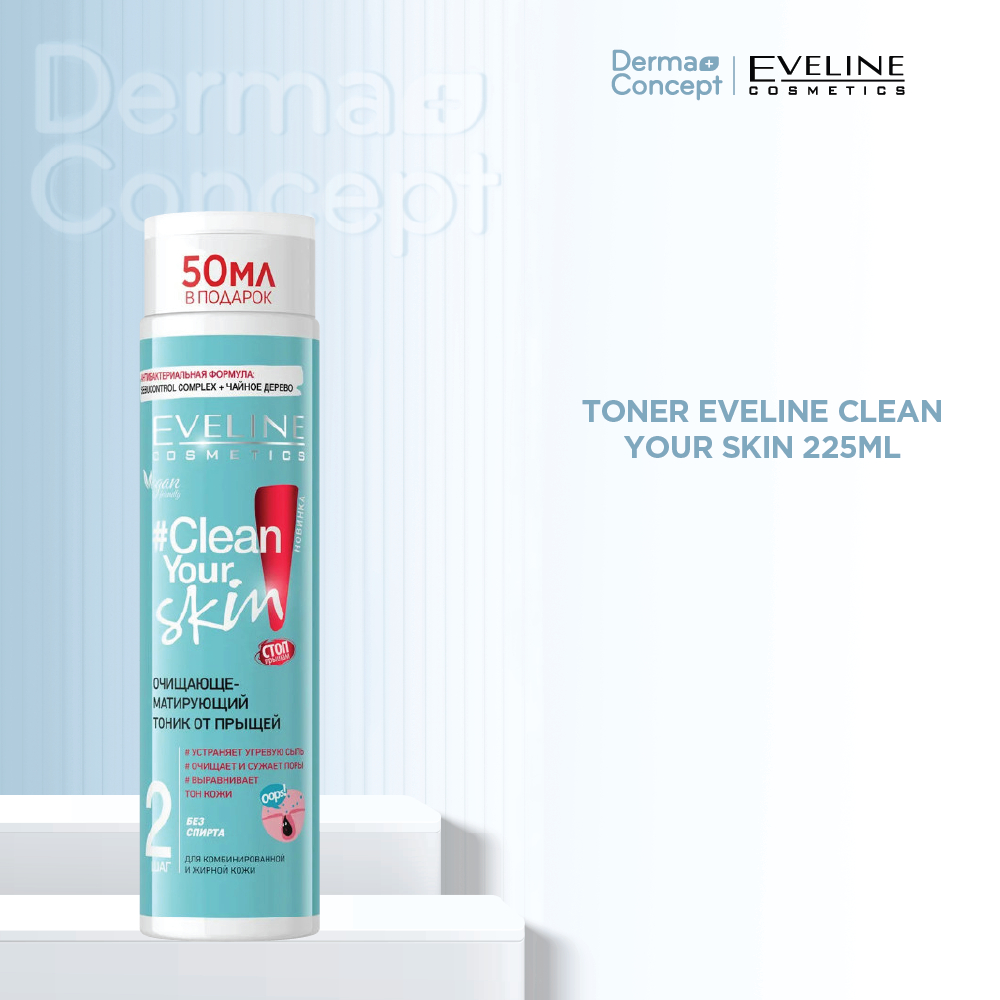 Toner Eveline Clean Your Skin làm sạch sâu, giảm mụn, mờ thâm 225ml