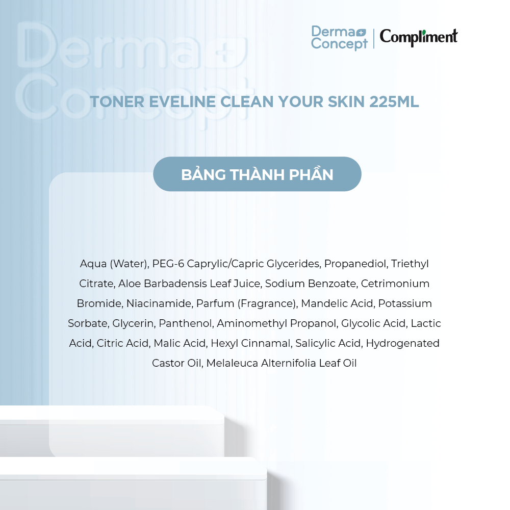 Toner Eveline Clean Your Skin làm sạch sâu, giảm mụn, mờ thâm 225ml