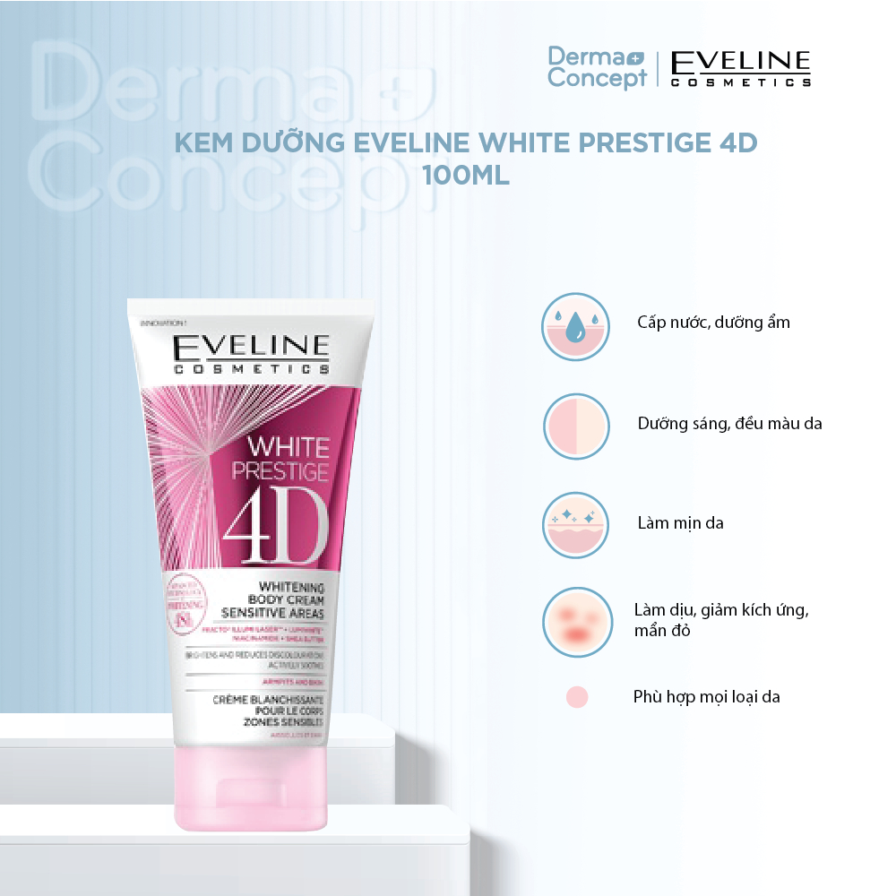 Kem dưỡng Eveline White Prestige 4D dưỡng trắng cho vùng da nhạy cảm nách, bẹn 100ml