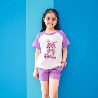 Đồ bộ bé gái in hình Baby Three - Quần áo cộc bé gái mùa hè cân nặng từ 15-40kg- Loza Kids BD030