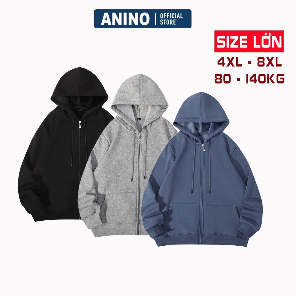 Áo Khoác Hoodie Zip Big size ANINO chất COTTON lót nhung