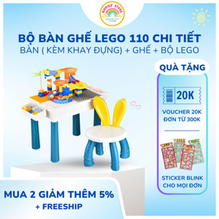 Bộ bàn ghế lego đa năng cho bé lắp ráp đồ chơi xếp hình 110 chi tiết có ngăn kéo kèm ghế Building Table