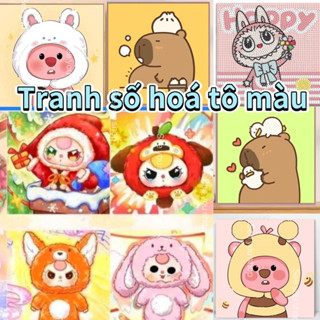 Tranh Số Hoá , Tranh Tô Màu Theo Số , Tranh Đính Đá Hạt Cườm Capybara Baby Three Khung Gỗ 20x20cm Decor Nhà Cửa  Bàn Học