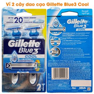  Vỉ 2 cây dao cạo râu Gillette Blue 3 Cool  dao cạo râu du lịch - đầu cạo 3 lưỡi kép  