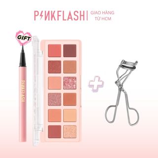 PINKFLASH Bộ trang điểm làm đẹp Phấn mắt 12 màu+Bút kẻ mắt