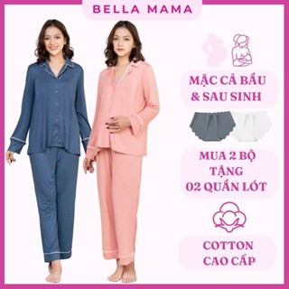 Bộ Bầu Mặc Nhà Và Sau Sinh Bella Mama  Cotton Cao Cấp Mềm Nhẹ Mịn Mở Cúc Cho Con Bú Và Quần Chun Chỉnh Bụng -Bn04