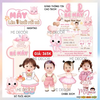 Chibi bé gái nhiều chủ đề trang trí thôi nôi, sinh nhật cho bé