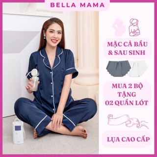 Đồ Bộ Bầu Mặc Nhà Bella Mama Lụa, Quần Áo Mẹ Bầu Có Khóa Ngực Và Chun Chỉnh Bụng Chất Liệu Lụa Mềm, Mịn Mát  BN8