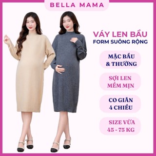 Váy Len Bầu Dáng Suông Mềm Mại Co Dãn. Váy Len Cho Mẹ Bầu Và Sau Sinh Thu Đông 4 Màu, Free Size 45-75kg Bella Mama VL1