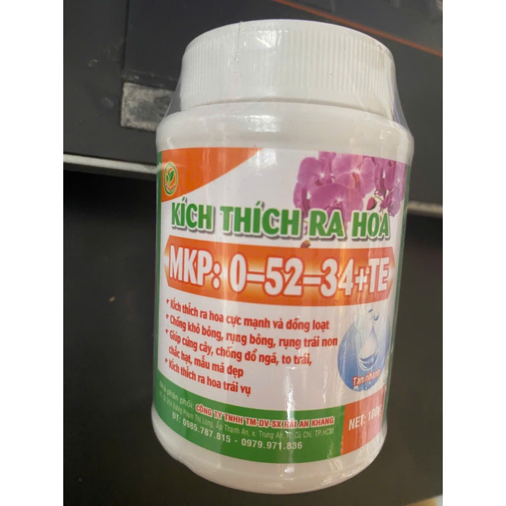 Phân bón Kích thích ra hoa MKP 0-52-34+TE hủ 100g ra hoa cực mạnh, chống đổ cây, rụng trái