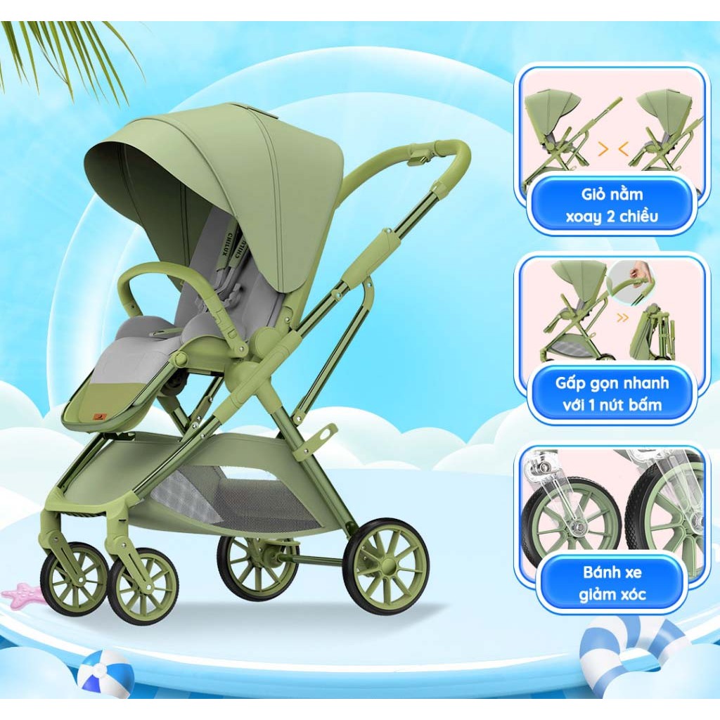 Xe đẩy gấp gọn cho bé Chilux M07 - Xoay 2 chiều giỏ nằm tiện lợi, gấp gọn nhanh chóng