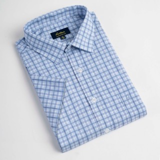 Áo Sơ Mi Nam Công Sở Trung Niên Anton Somianton Kẻ Caro Xanh Trắng Ngắn Tay Vải Cotton Vạt Ngang – NC373
