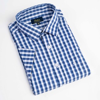 Áo Sơ Mi Nam Công Sở Trung Niên Thương Hiệu Anton Màu Xanh Đậm Họa Tiết Caro Nhỏ Ngắn Tay - NC372