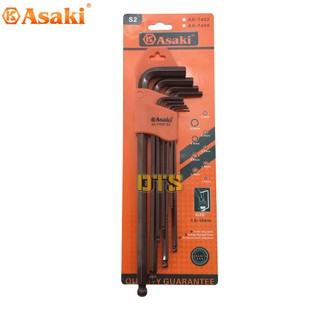 Bộ lục giác bi 9 chi tiết asaki ak-7408 1.5-10mm - bộ lục giác 9 cây asaki ak-7408 thép s2