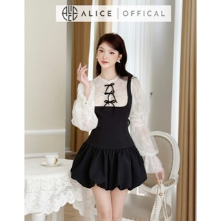  Váy Đầm Tiểu Thư Dáng Bí Alice Chất Chéo Rubi Cao Cấp Phối Ren Cổ Đính Nơ Tay Áo Xòe Bồng 3 Tầng V1298 
