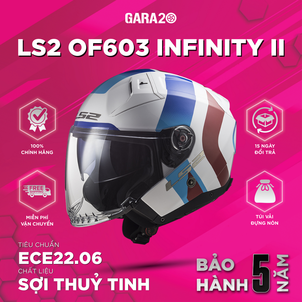 Mũ Bảo Hiểm 3/4 LS2 OF603 Infinity II Sợi Thuỷ Tinh Hai Kính Chuẩn ECE22.06 Đi Mô Tô [Chính Hãng]