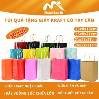 (Hỏa Tốc 1H)50 túi giấy kraft Nhật Bản cao cấp có quai xách, túi giấy xi măng thân thiện với môi trường, túi quà tặng kr