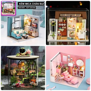 (SẴN+MICA) Mô hình ngôi nhà búp bê tự làm CuteRoom DIY lắp Căn phòng Ngủ Màu Hồng có đèn led quà tặng sinh nhật cho bé