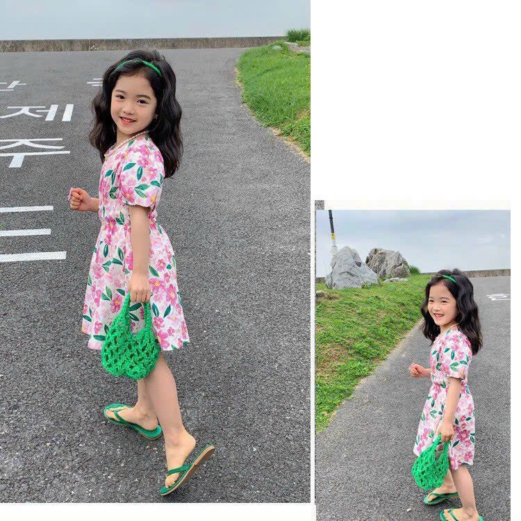 Đầm Hoa Bé Gái (10 kg - 37 kg) Váy Cho Bé Gái Dáng Xòe Dài Chất Lụa Mango Cao Cấp DBG003 JJumia Kids