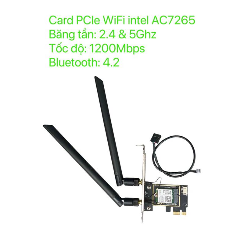 Card PCIe WiFi 5 Intel AC7265 băng tần 2.4 & 5GHz, tích hợp bluetooth lắp cho PC
