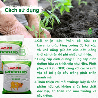  Phân Bò Lavamix Đã Qua Xử Lý, phân hữu cơ cải tạo đất, bỏ sung dinh dưỡng cho rau màu, hoa kiểng Vuonbabylon - 10dm3