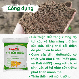  Phân Bò Lavamix Đã Qua Xử Lý, phân hữu cơ cải tạo đất, bỏ sung dinh dưỡng cho rau màu, hoa kiểng Vuonbabylon - 10dm3