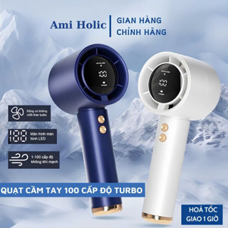 Quạt cầm tay mini 100 cấp độ gió, Quạt tích điện mini pin cao 5000 mAh màn hình hiển thị pin, tuabin gió mạnh,