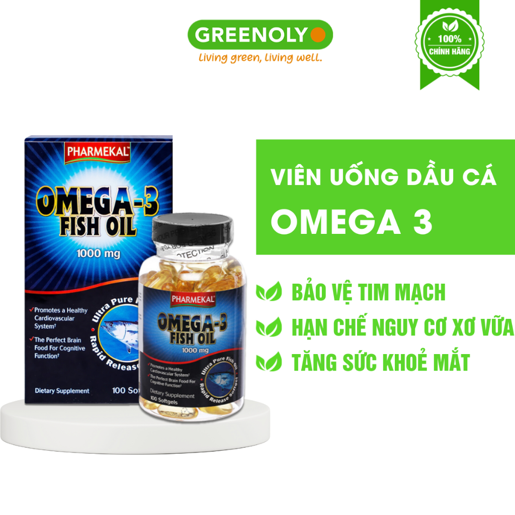 Viên uống dầu cá Pharmekal Omega-3 Fish Oil tốt cho tim mạch hộp 100 viên
