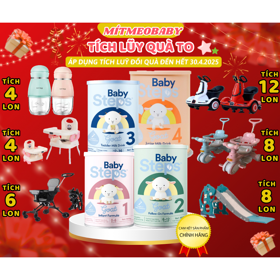 Tích luỹ QUÀ TO Sữa dê Baby Steps Newzealand- sữa dành cho bé chậm tăng cân tiêu hóa kém dị ứng đạm sữa bò-Số1234 900g 