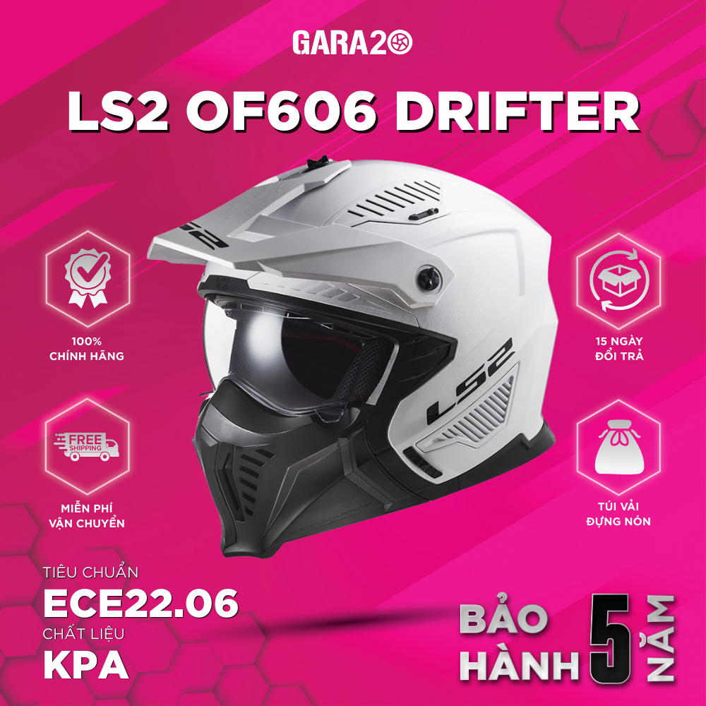 Mũ Bảo Hiểm Đa Năng LS2 OF606 Drifter Tháo Hàm Chuẩn ECE 22.06 Đi Xe Máy Mô Tô PKL [Chính Hãng]