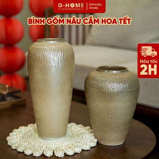 Bình gốm màu nâu cắm hoa Tết 2025 Ghome cắm cành lựu, đào đông trang trí nhà cửa BH25M1