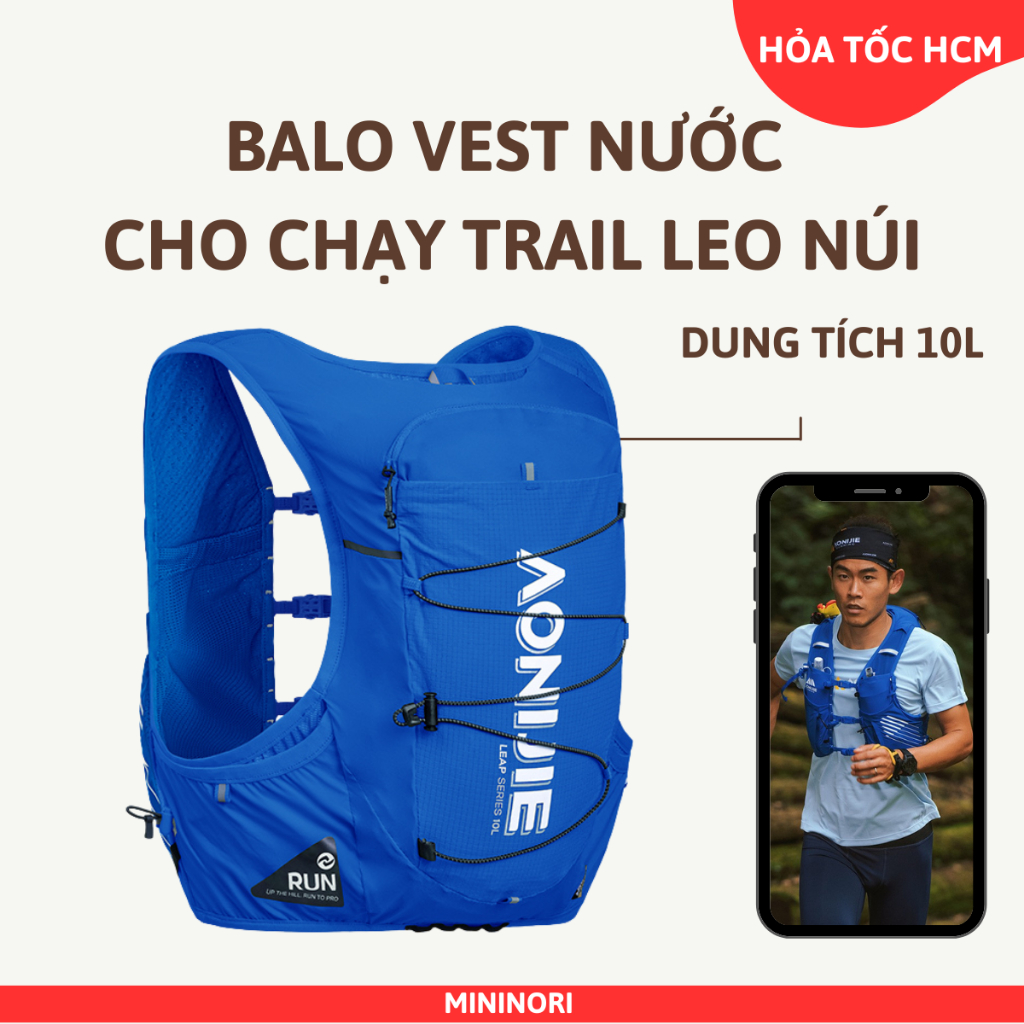 Balo Vest Nước Thể Thao AONIJIE C9116 10L Siêu Nhẹ Cao Cấp Không Gồm Túi Đựng Gậy MININORI