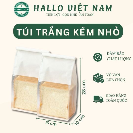 Túi giấy trắng đựng bánh mì có đầu kẽm sz (28 x 13 +10 cm) size nhỏ HALLO VIỆT NAM