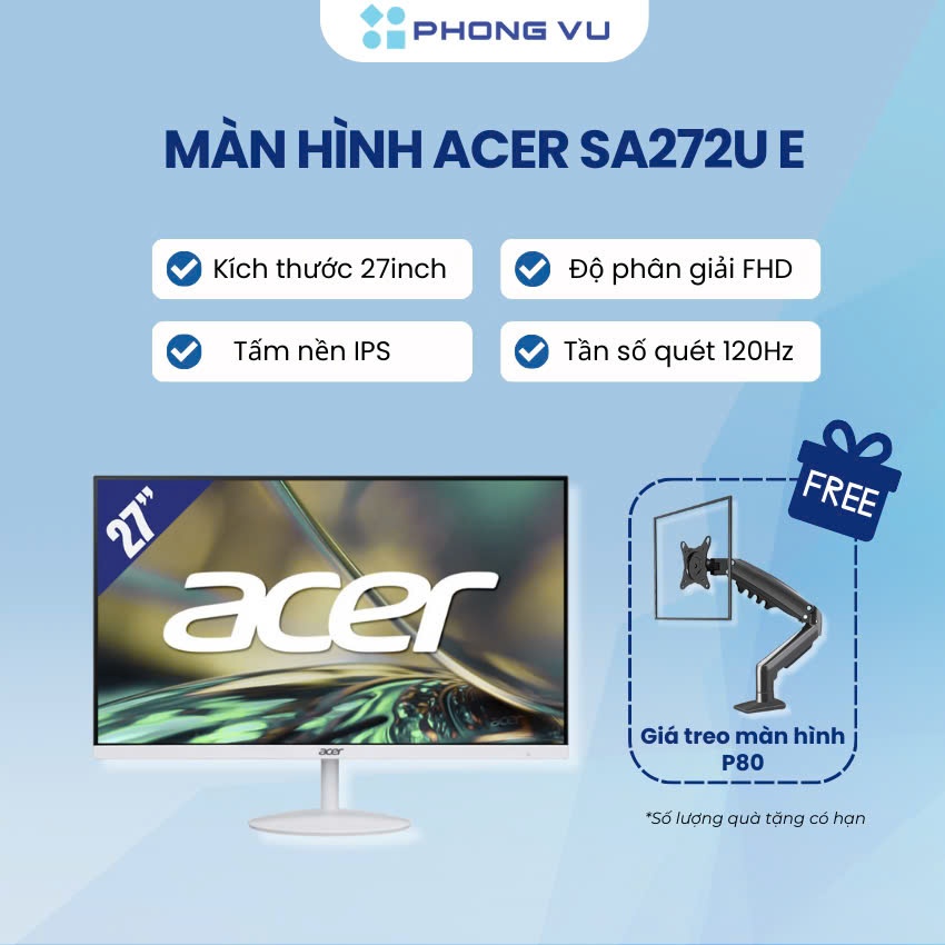 Màn Hình/ LCD ACER SA272U E 27 INCH/2560x1440@100Hz/IPS/DP/HDMI/SPK/LED - Bảo hành 36 tháng