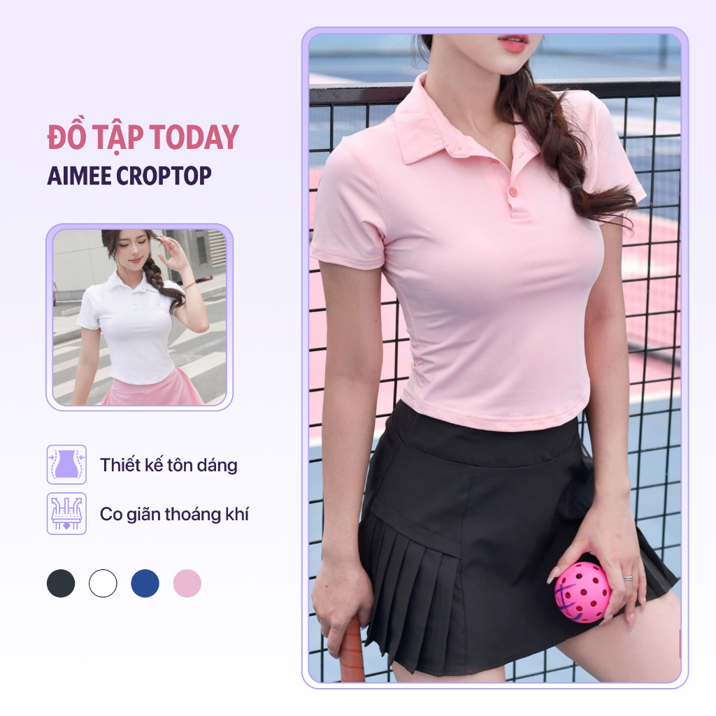 Áo polo croptop thể thao nữ Aimee mặc tập gym yoga, thấm hút mồ hôi Today U Wear