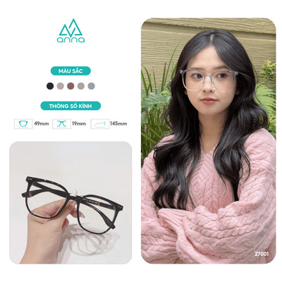Kính mắt thời trang nam nữ ANNA dáng vuông mắt to chất liệu nhựa dẻo cá tính hiện đại OL 27001