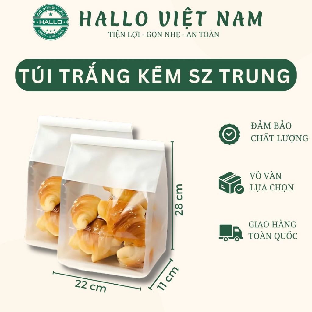 Túi giấy trắng đựng bánh sừng trâu, bánh mì hoa cúc, bánh mì sandwich [sz trung 16cm] HALLO VIỆT NAM