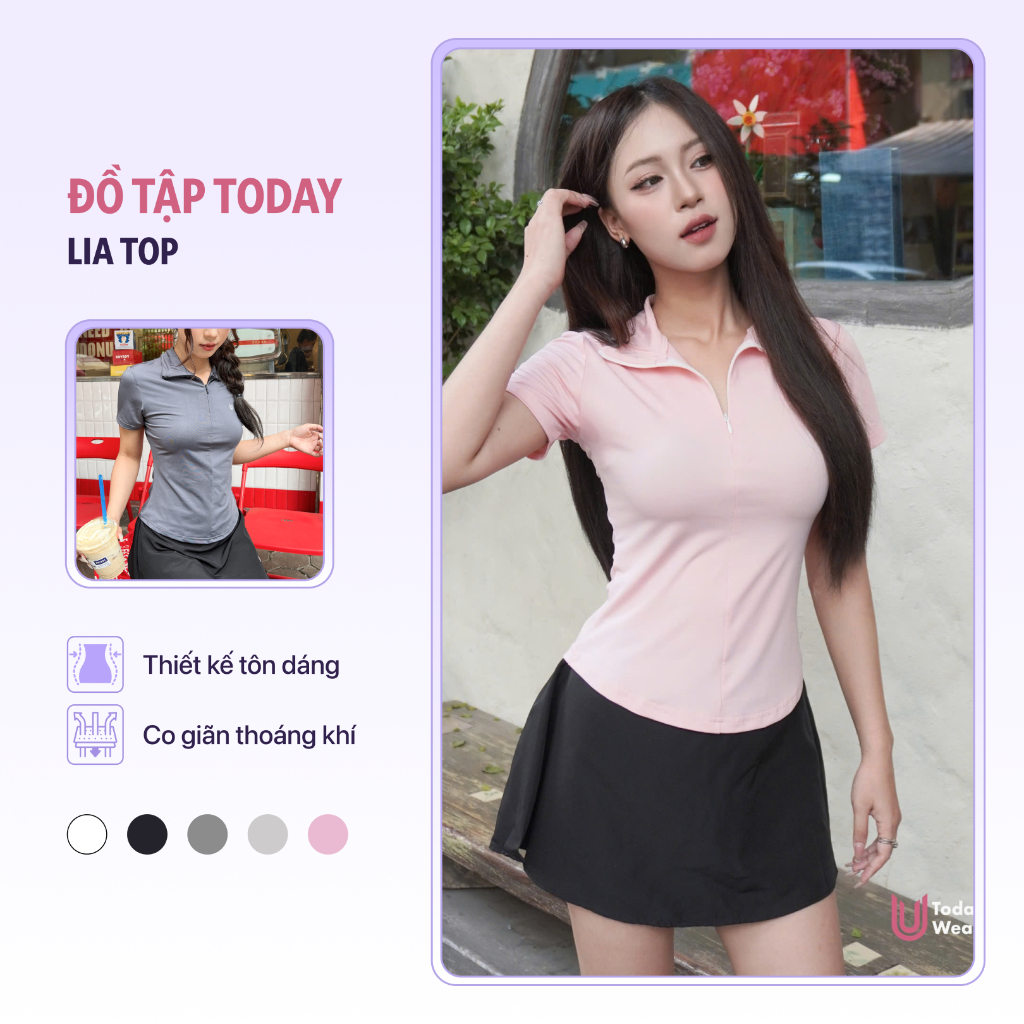 Áo thể thao cổ polo nữ Lia Top mặc tập gym yoga, chất liệu thoáng mát, thấm hút mồ hôi Today U Wear