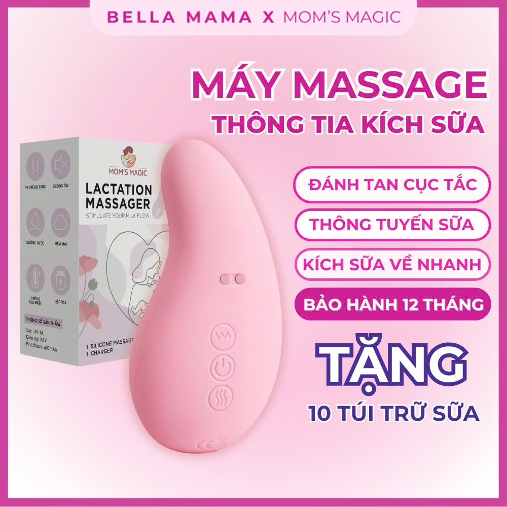 Máy thông tắc tia sữa Mom's Magic 10 chế độ massage và làm nóng, máy kích sữa giảm tắc sữa an toàn hiệu quả.