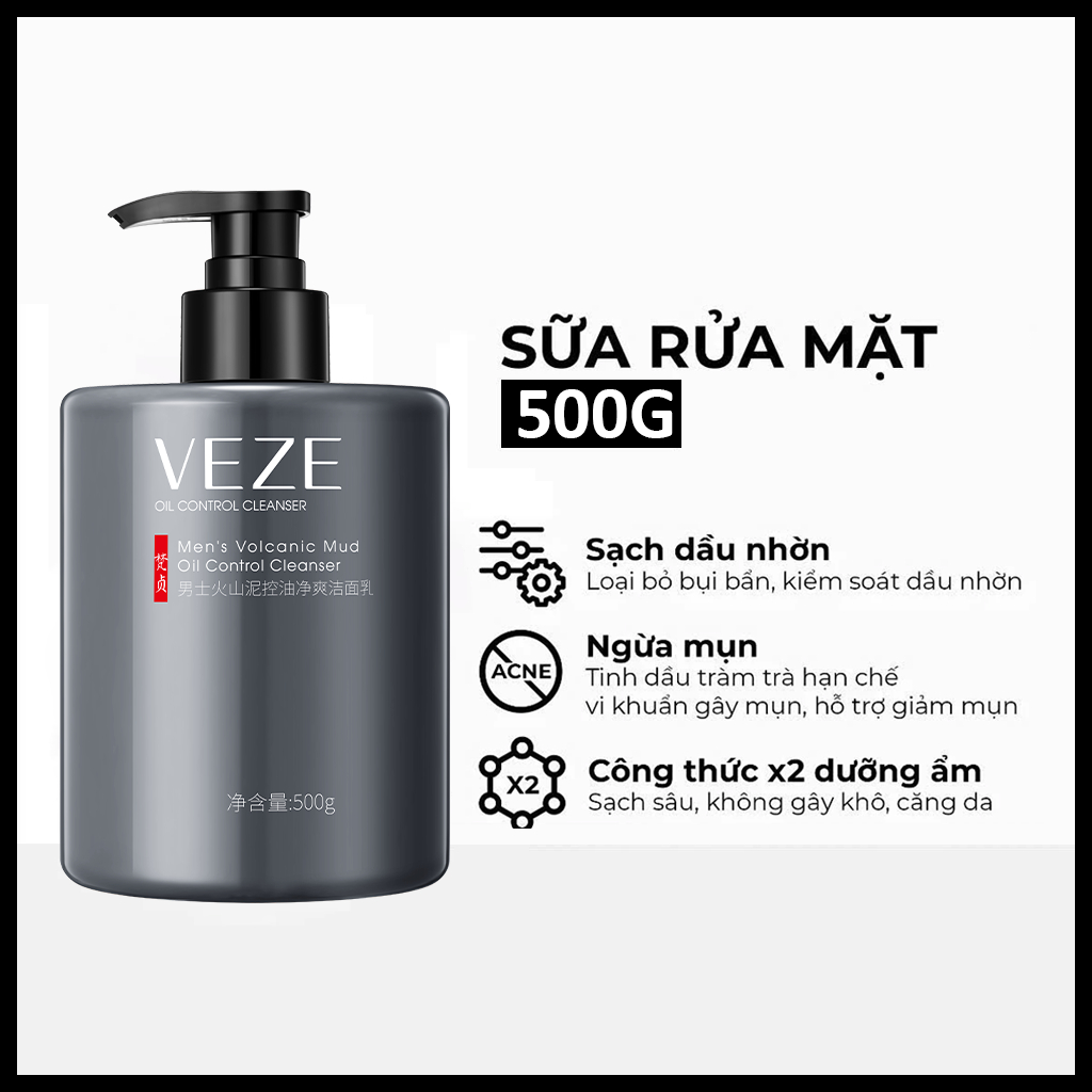 Sữa rửa mặt cho nam sạch dầu nhờn & ngừa mụn - trắng da kiểm soát dầu dưỡng ẩm và làm sạch sâu 500ml