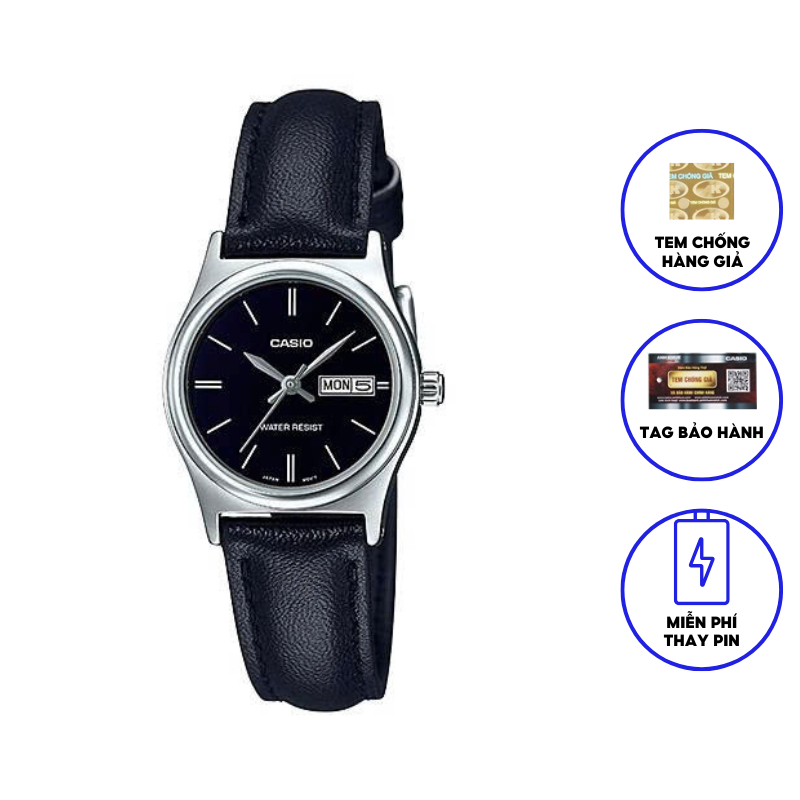 Đồng Hồ Nữ Dây Da Chính Hãng Casio LTP-V006L-1B2UDF