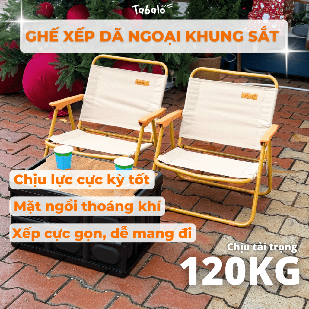 Ghế Xếp Dã Ngoại Tabalo, Ghế Gấp Gọn Khung Sắt Đa Năng Phù Hợp Quán Cà Phê Cắm Trại Chill Ban Công